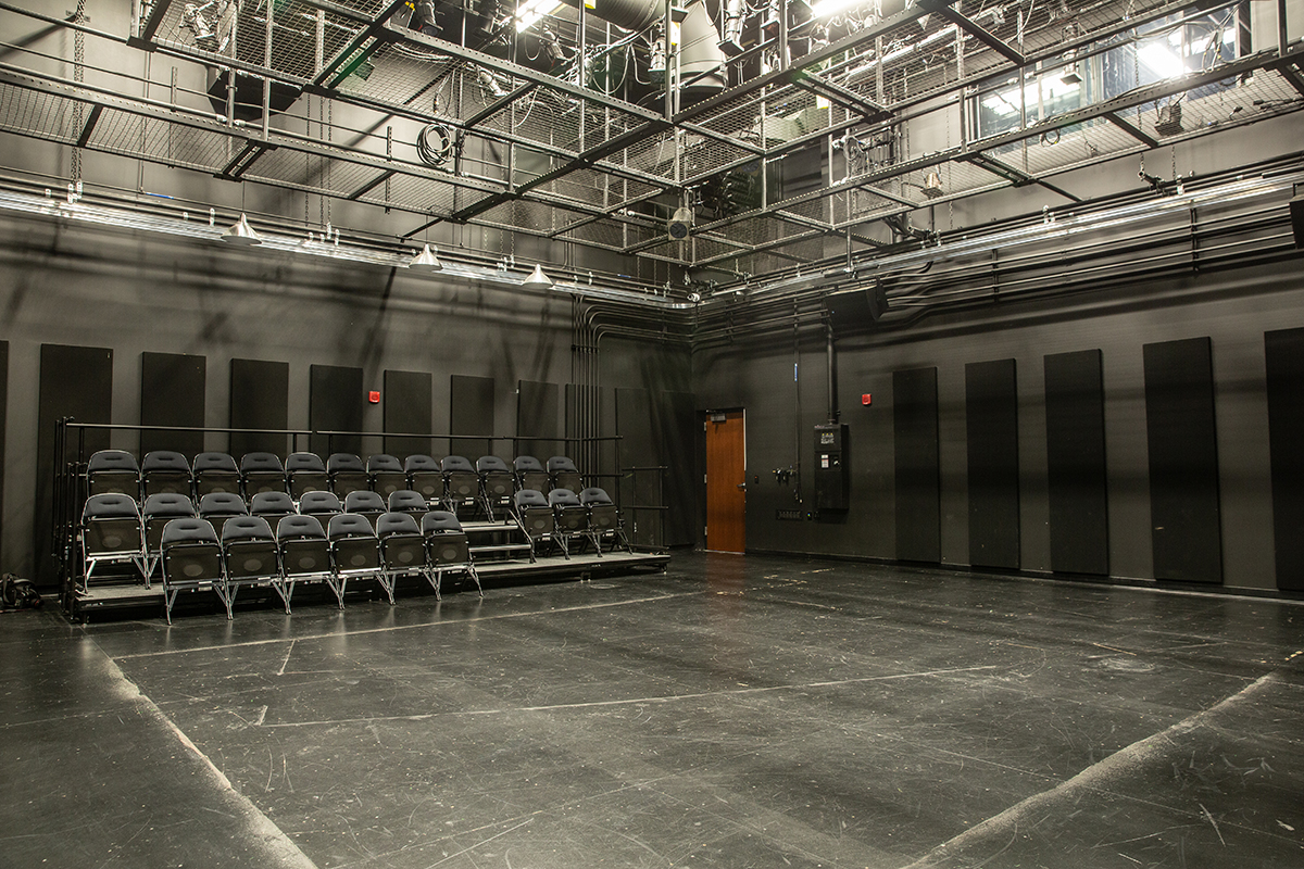 An interior photo of the Rauh Theatre in the Pittsburgh Playhouse. Photo | John Altdorfer