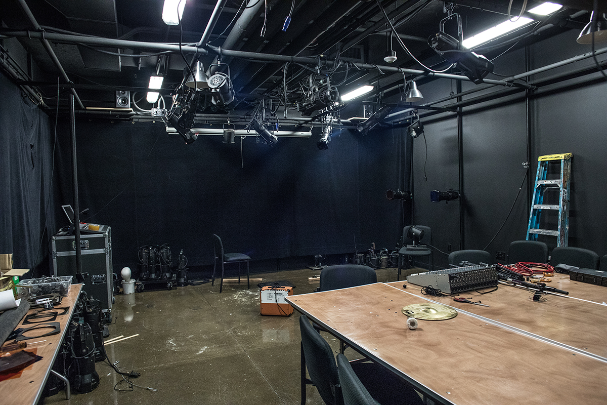 The lighting/projection/theatre sound lab in the Pittsburgh Playhouse. Photo | Hannah Johnston